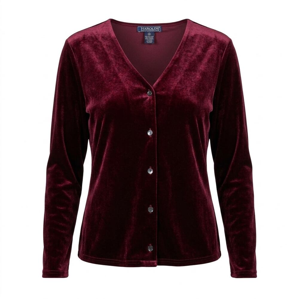 Harold's Quality V-Neck Velvet Stretch Cardigan Sweater Women Size M